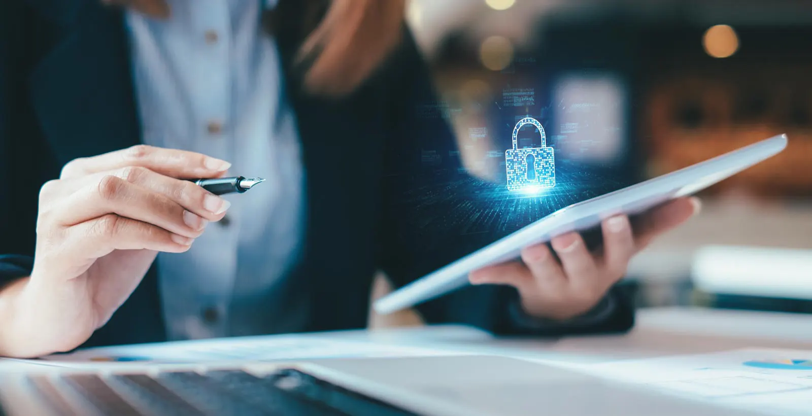 A firewall monitors and controls network traffic, blocking malicious activity to protect enterprise networks from unauthorized access.