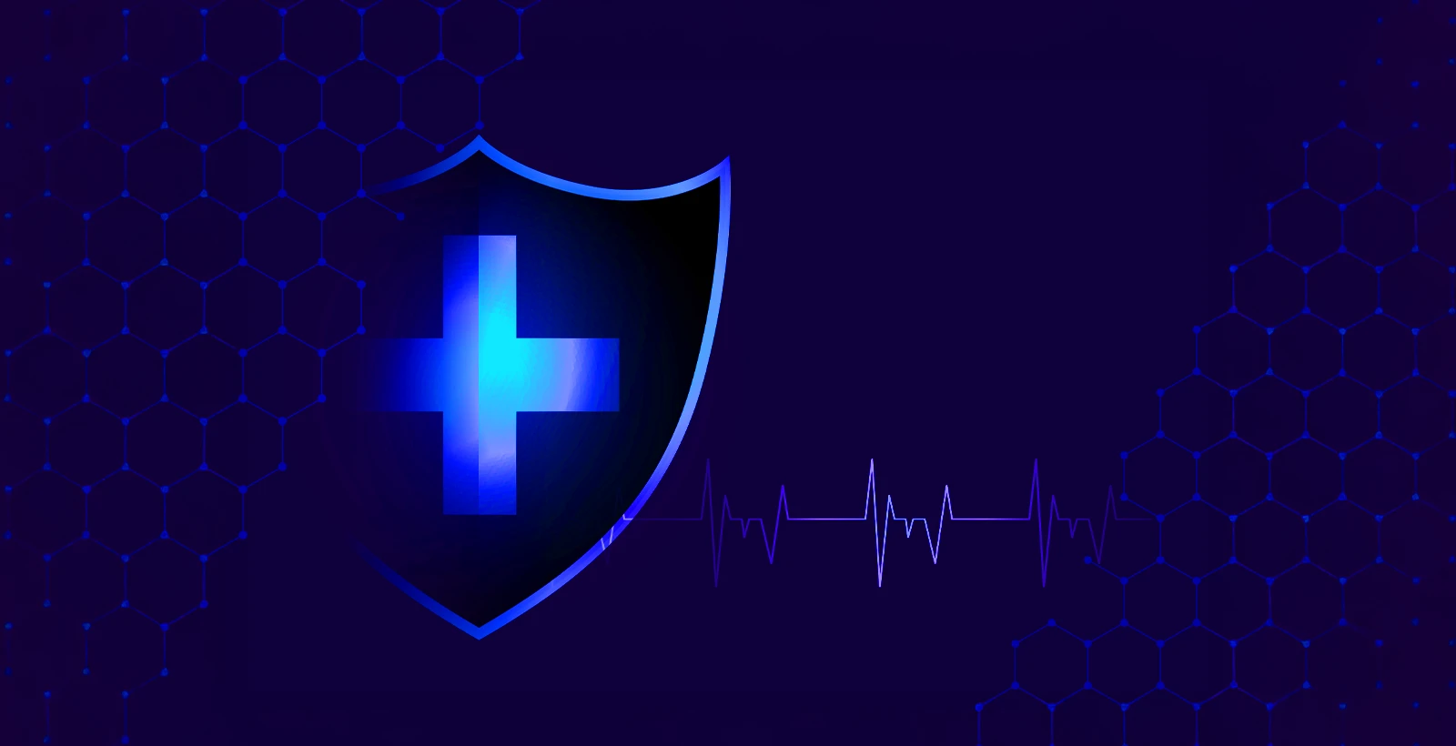 Digital shield with medical cross symbolizing healthcare data protection and privacy in a secure, tech-driven environment