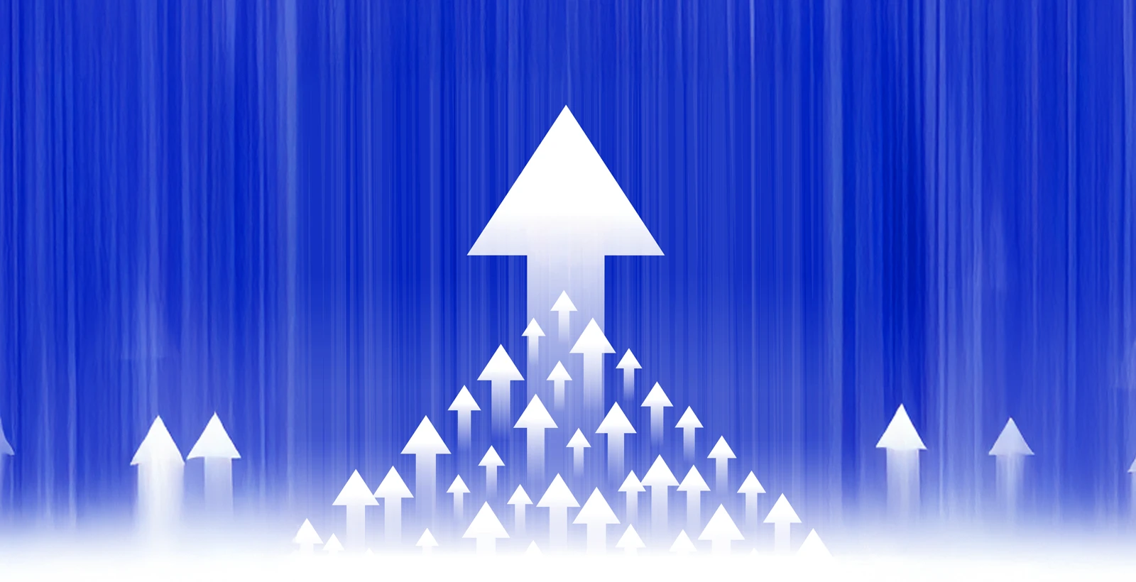 White arrows rising upward on a blue background, symbolizing growth, strategy, and decision-making in outsourcing vs in-house penetration testing