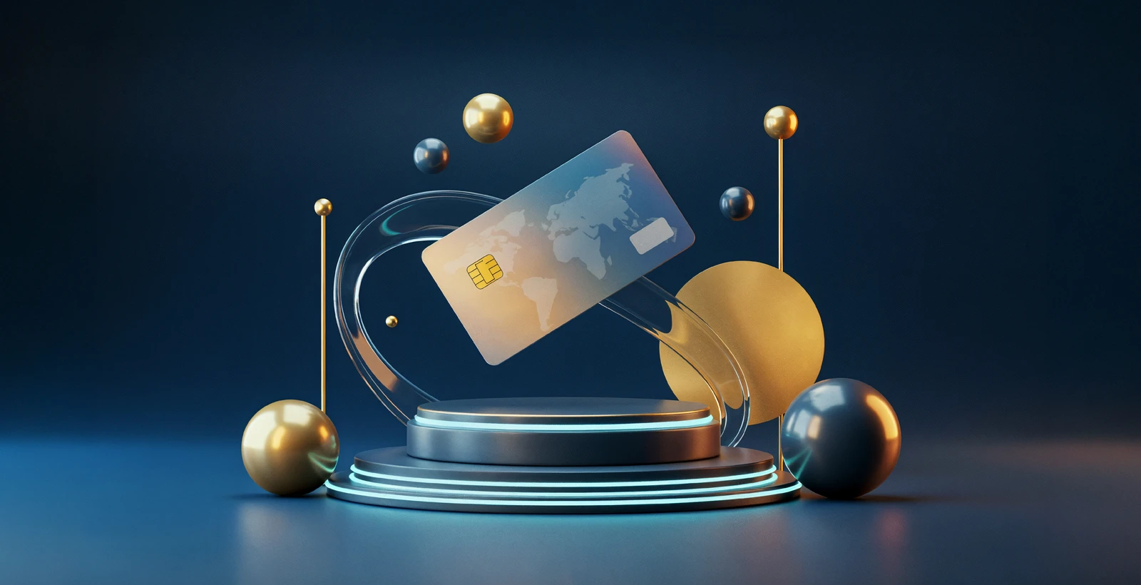 3D credit card with secure chip and abstract digital elements, representing PCI DSS compliance and payment card security in Dubai
