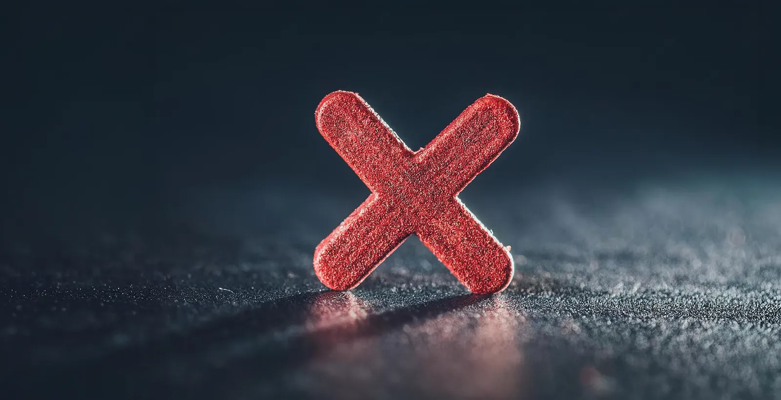 Red cross or “X” symbol on a dark background, representing common AI governance mistakes, compliance failures, and risks to avoid in responsible AI implementation