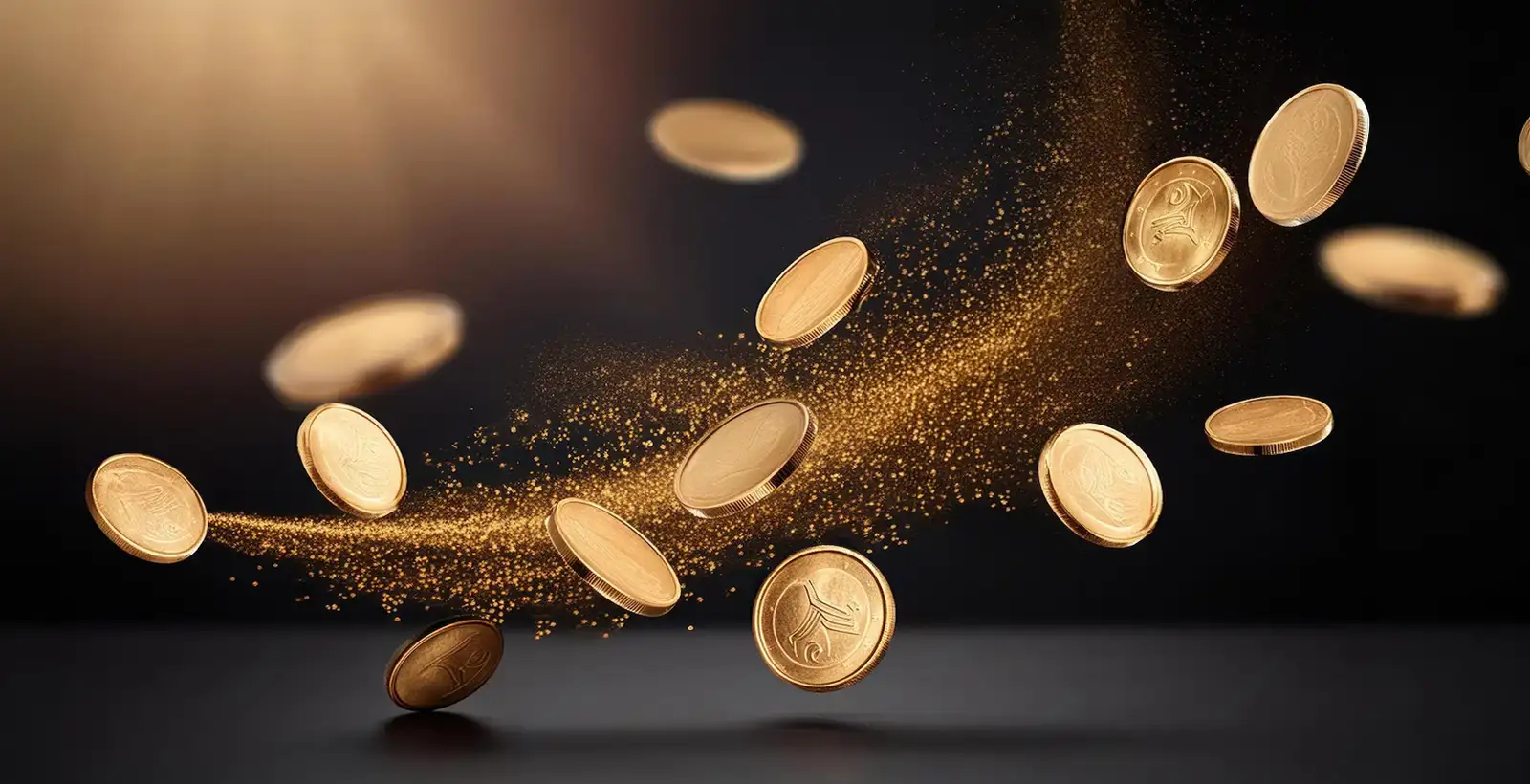 Golden coins scattering in mid-air, symbolizing financial loss and business risks associated with neglecting responsible AI compliance