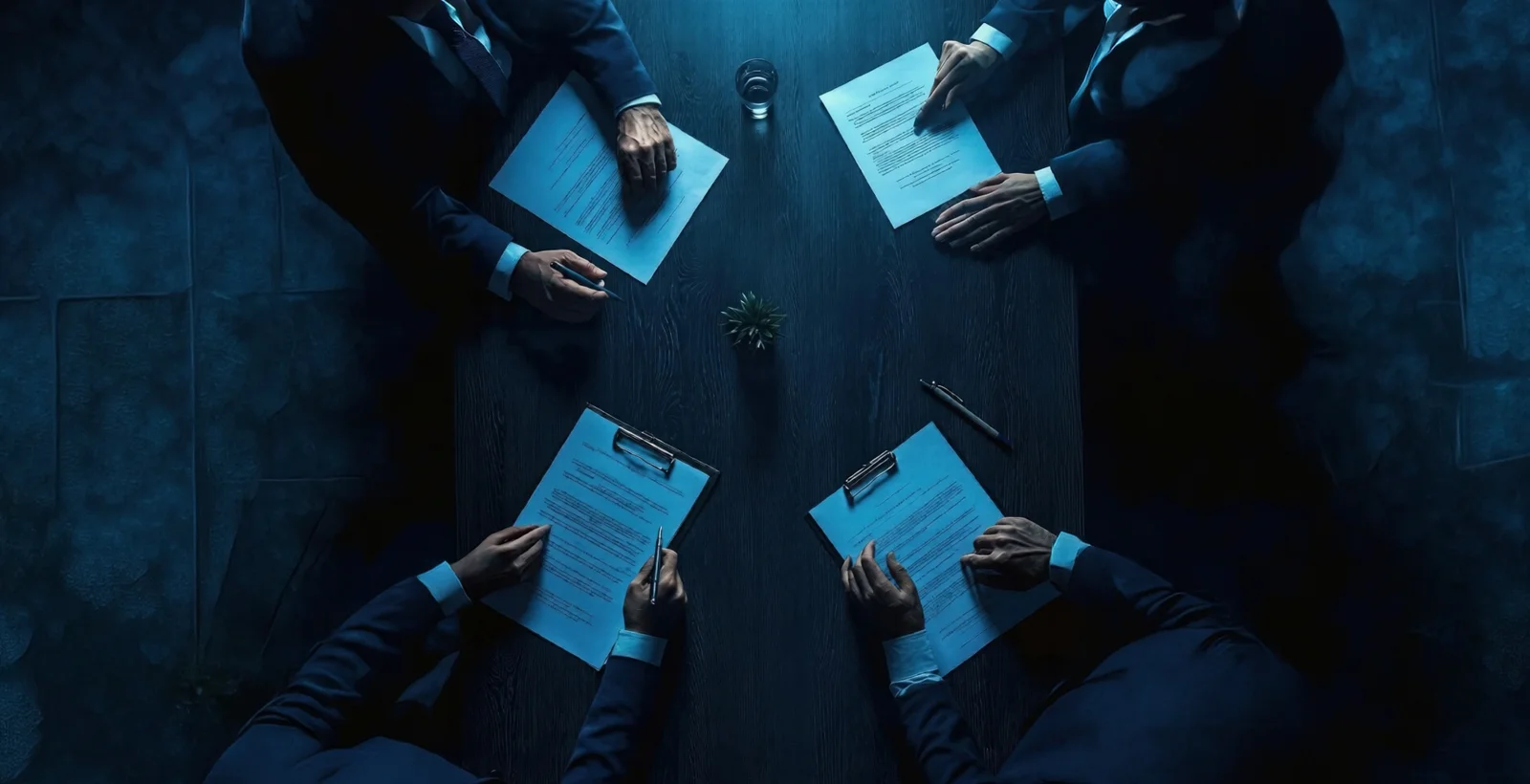 Business professionals reviewing compliance documents around a conference table, representing a UAE IAR compliance case study and regulatory governance discussion