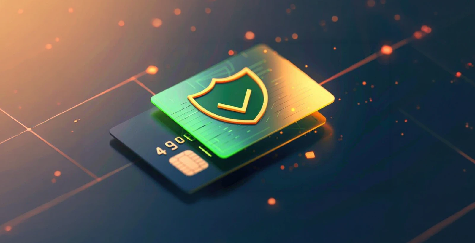 Secure payment card with a glowing shield icon on a digital background, representing PCI DSS compliance for Saudi e-commerce businesses and secure online transactions under Vision 2030