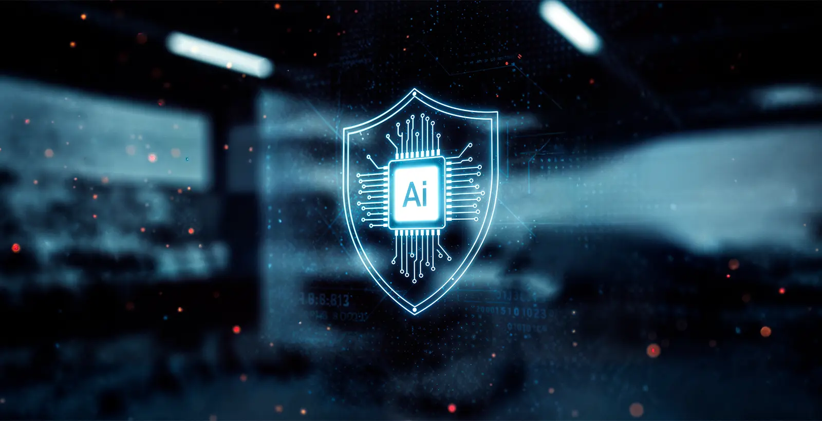 A glowing neon blue cybersecurity shield icon housing a digital 'Ai' microchip, symbolizing the critical need for Advanced Web VAPT to secure AI-powered web applications against modern cyber threats.