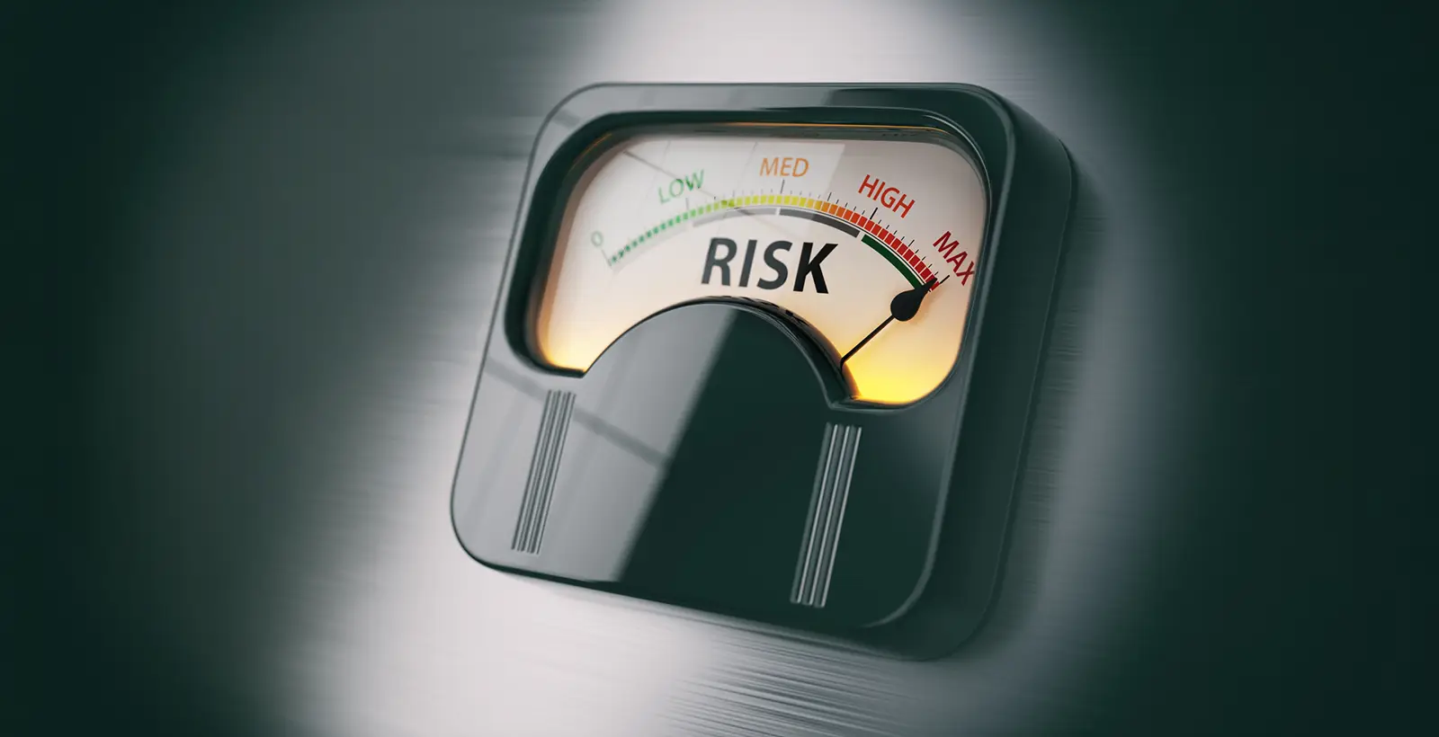 Risk gauge meter pointing to high level, representing MAS AI risk management guidelines for Singapore financial institutions